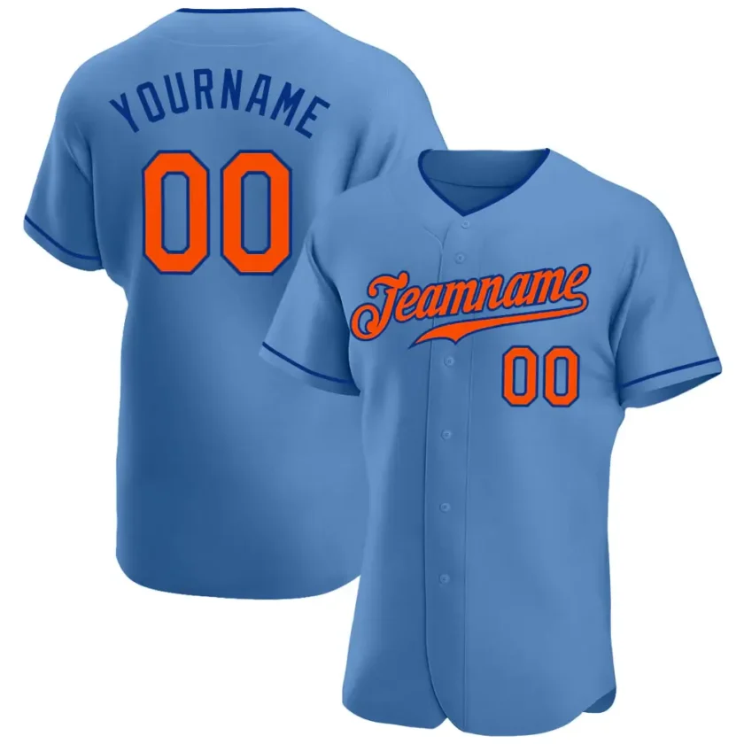 Custom Light Blue Baseball Jersey with Orange Royal
