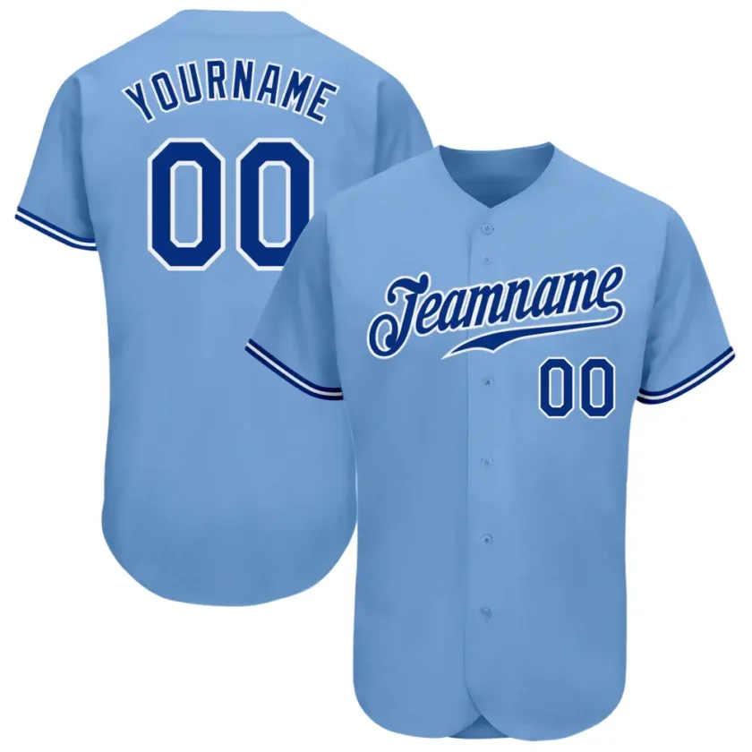 Custom Light Blue Baseball Jersey with Royal White