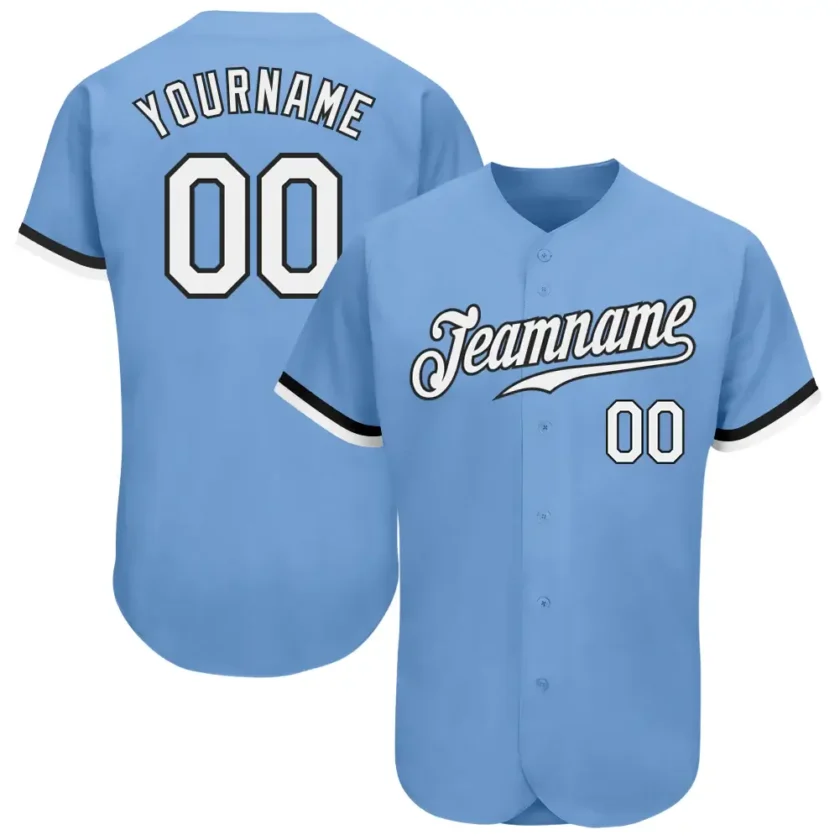 Custom Light Blue Baseball Jersey with White Black