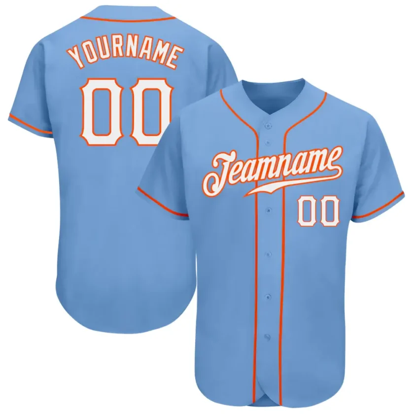 Custom Light Blue Baseball Jersey with White Orange