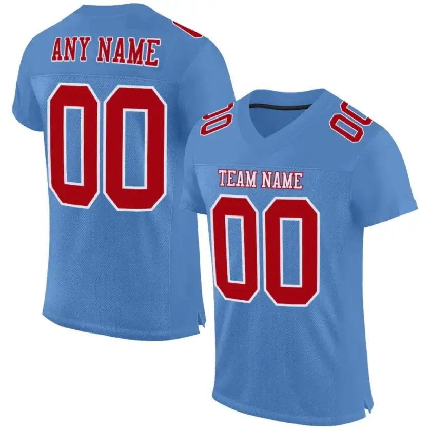 Custom Light Blue Mesh Football Jersey with Red