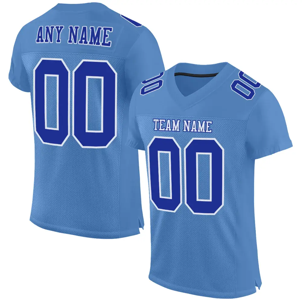 Custom Light Blue Mesh Football Jersey with Royal