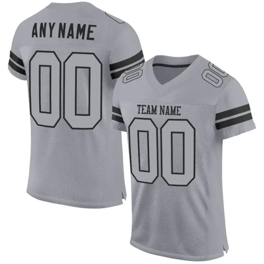 Custom Light Gray Mesh Football Jersey with Black