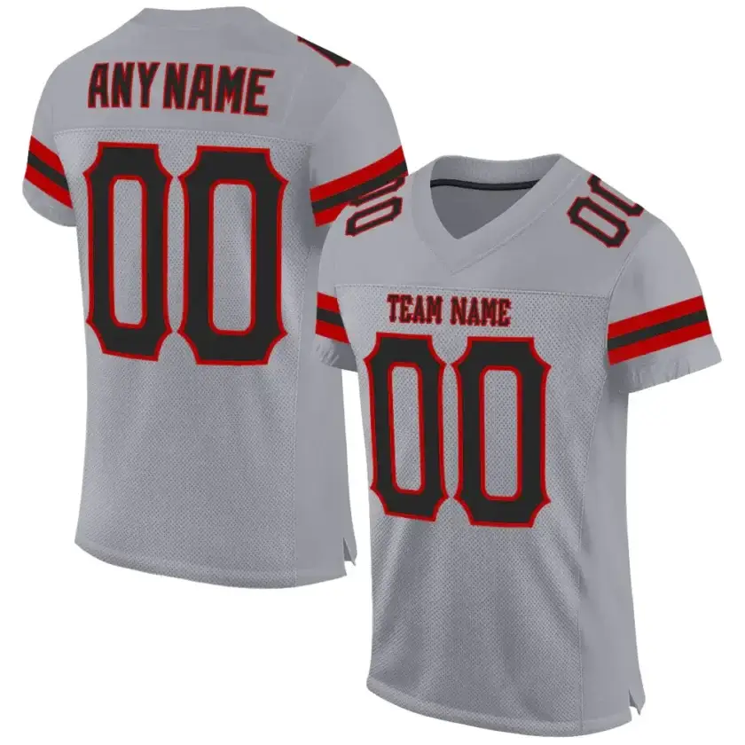Custom Light Gray Mesh Football Jersey with Black-Red
