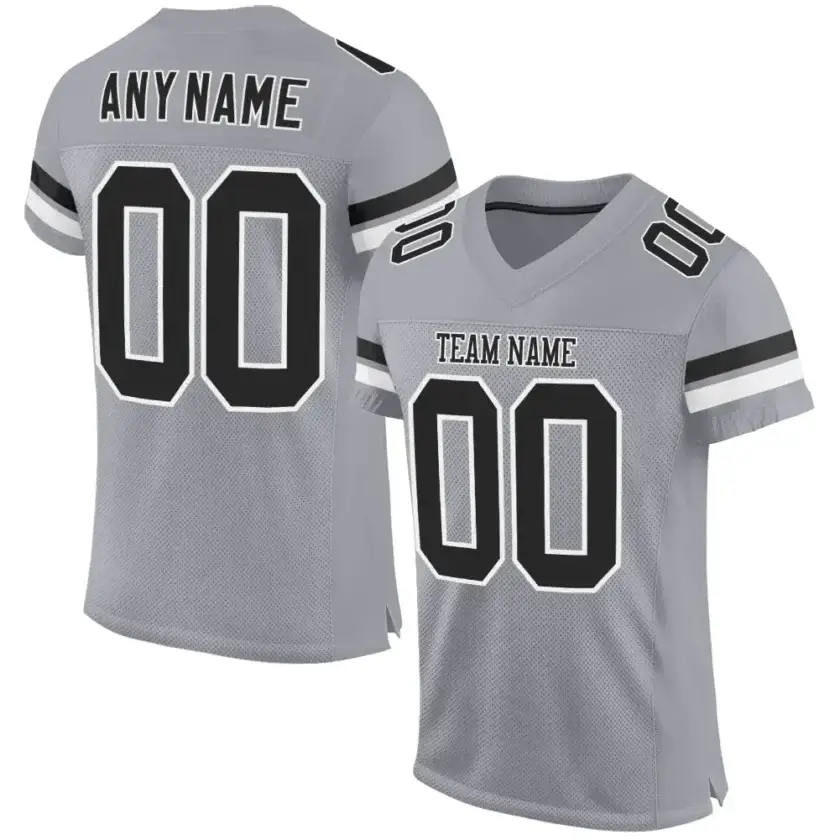 Custom Light Gray Mesh Football Jersey with Black-White