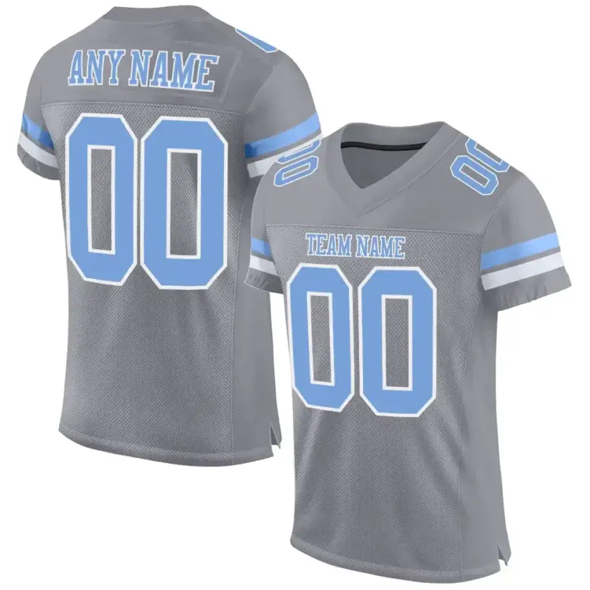 Custom Light Gray Mesh Football Jersey with Light Blue-White