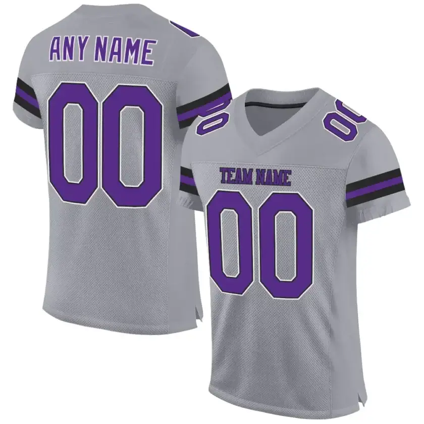 Custom Light Gray Mesh Football Jersey with Purple-Black