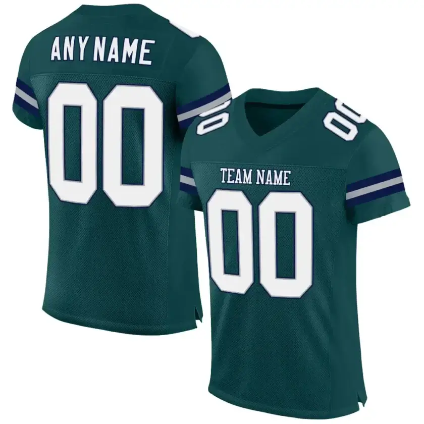Custom Midnight Green Mesh Football Jersey with White-Navy