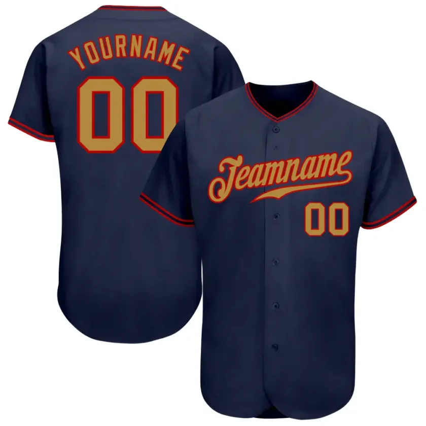 Custom Navy Baseball Jersey with Old Gold Red 3