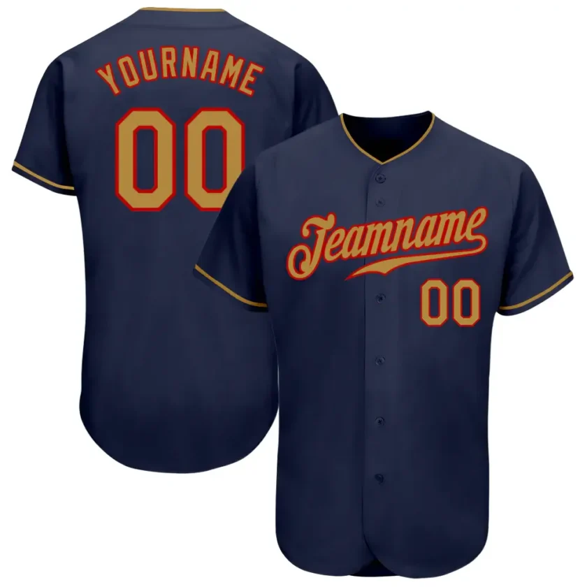Custom Navy Baseball Jersey with Old Gold Red