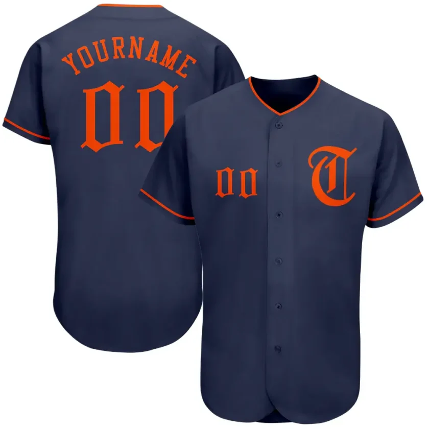 Custom Navy Baseball Jersey with Orange 3