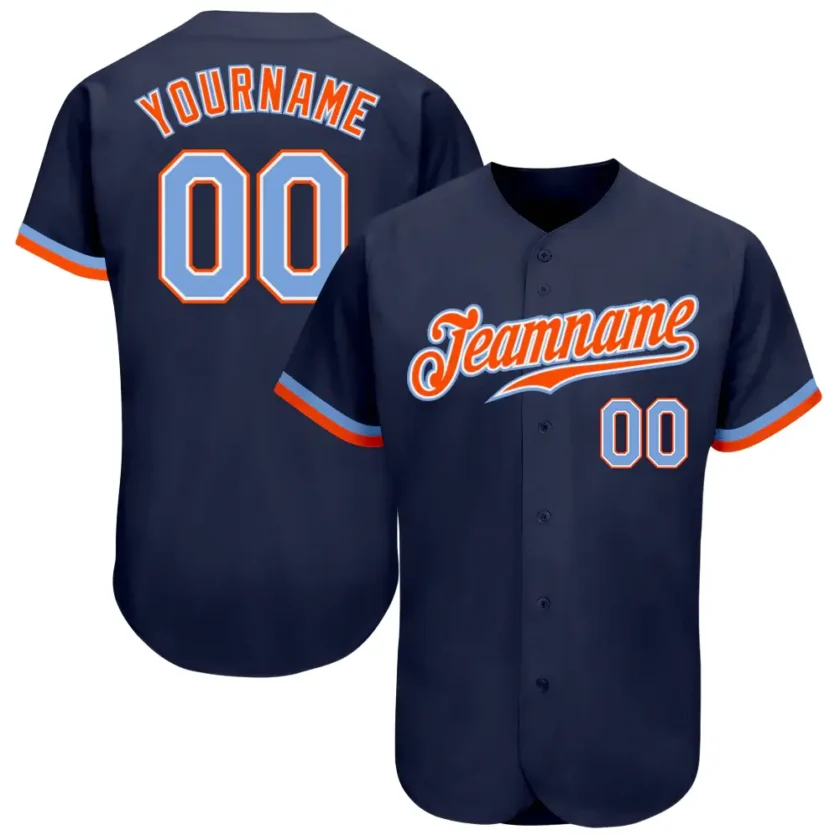 Custom Navy Baseball Jersey with Powder Blue Orange