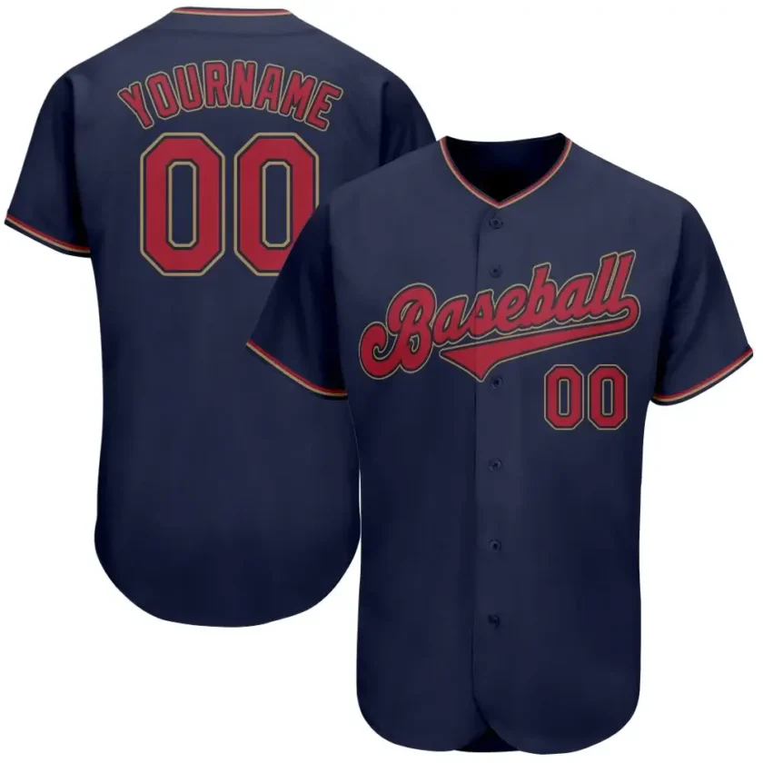 Custom Navy Baseball Jersey with Red Old Gold 4