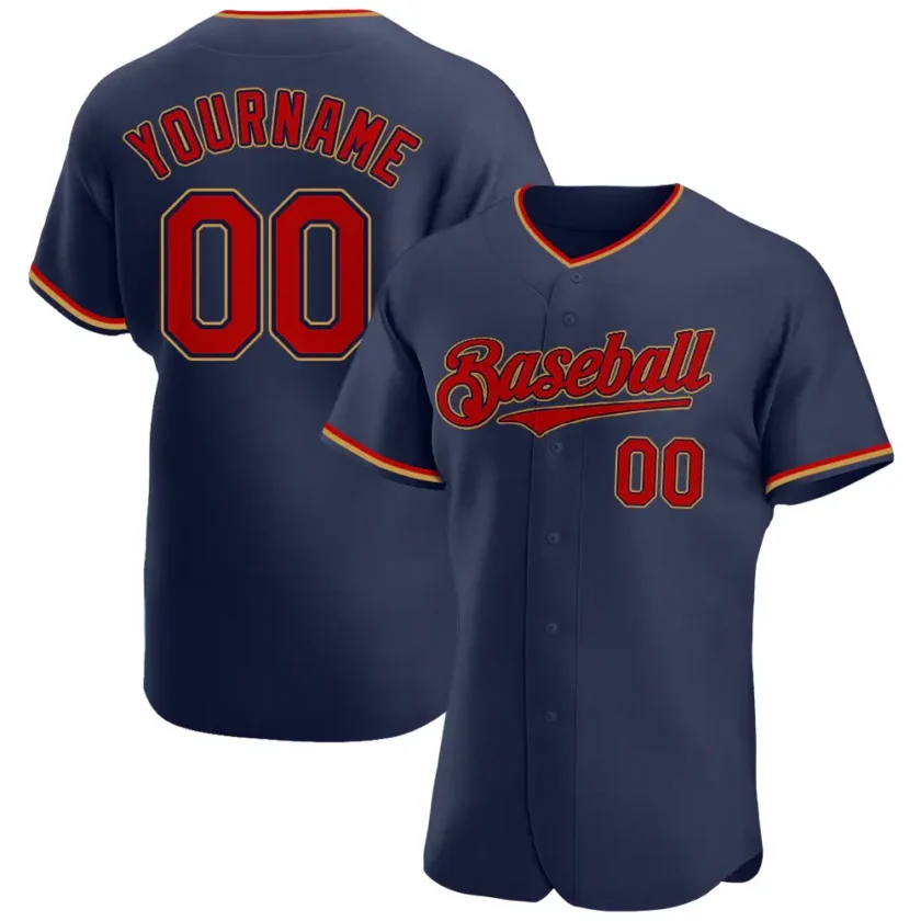Custom Navy Baseball Jersey with Red Old Gold 5