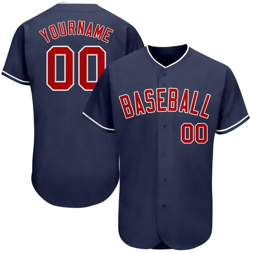 Custom Navy Baseball Jersey with Red White 13