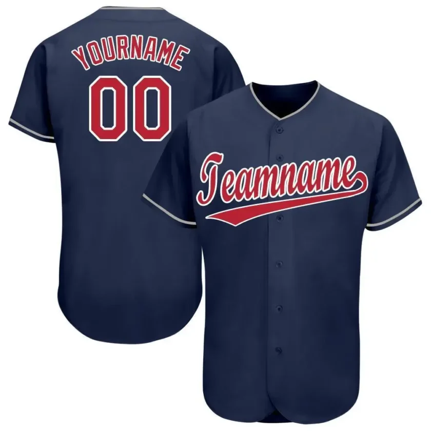 Custom Navy Baseball Jersey with Red White 15