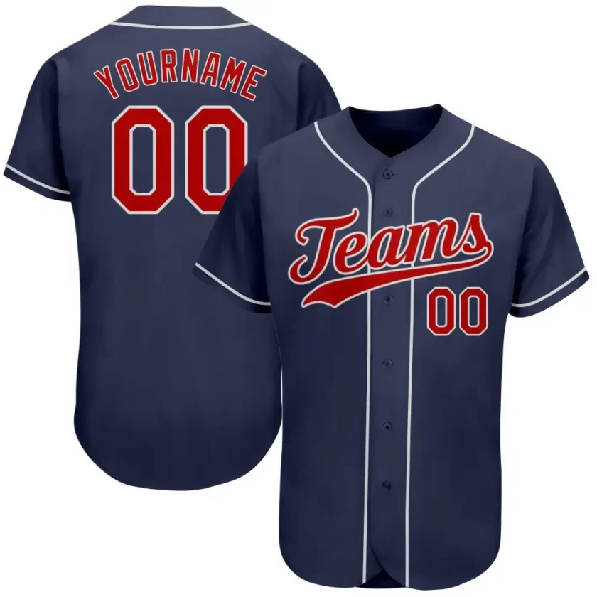 Custom Navy Baseball Jersey with Red White 16
