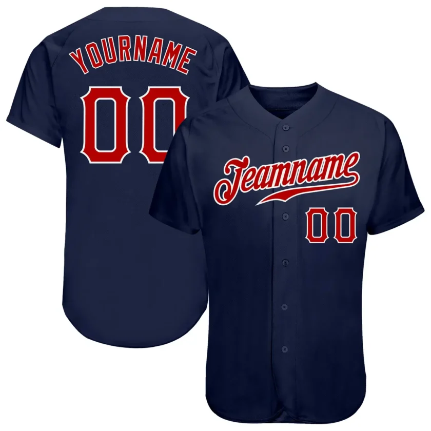 Custom Navy Baseball Jersey with Red White 18