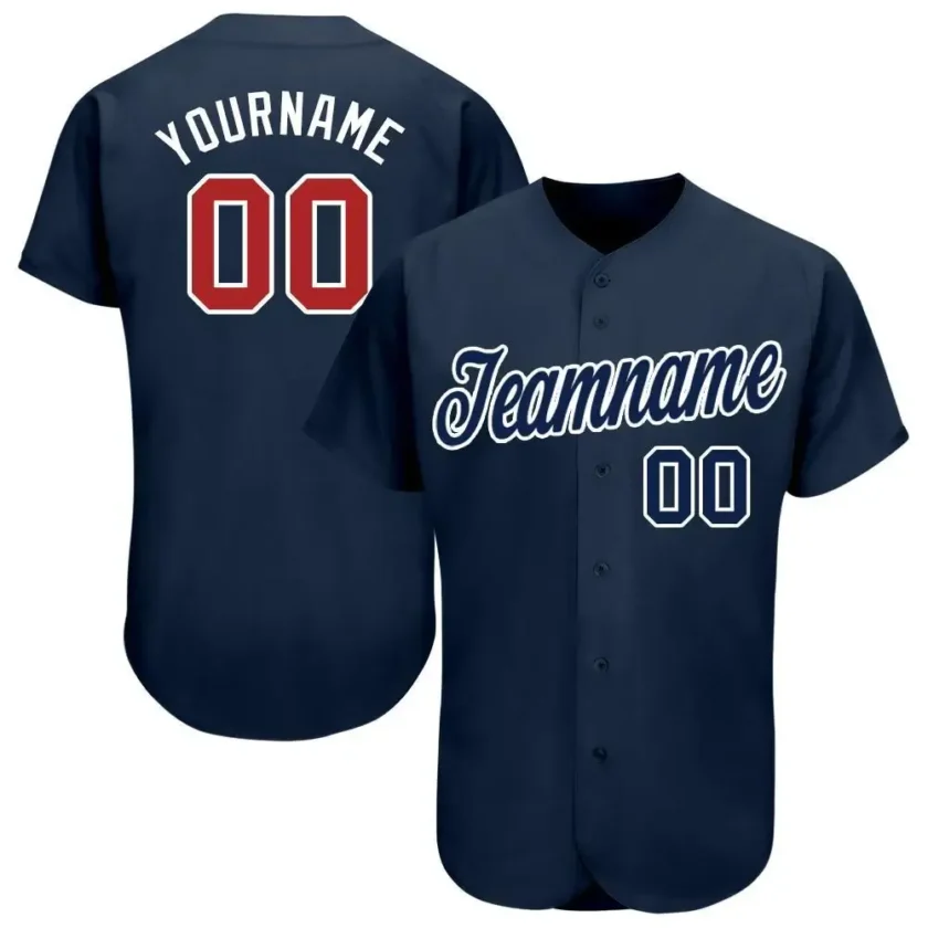Custom Navy Baseball Jersey with Red White 21