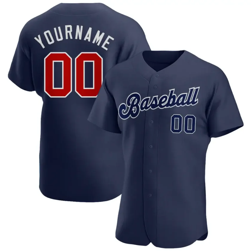 Custom Navy Baseball Jersey with Red White 23