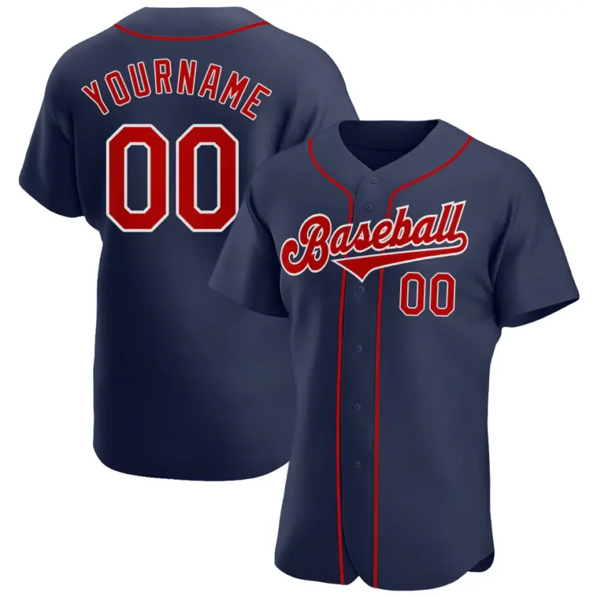 Custom Navy Baseball Jersey with Red White 3
