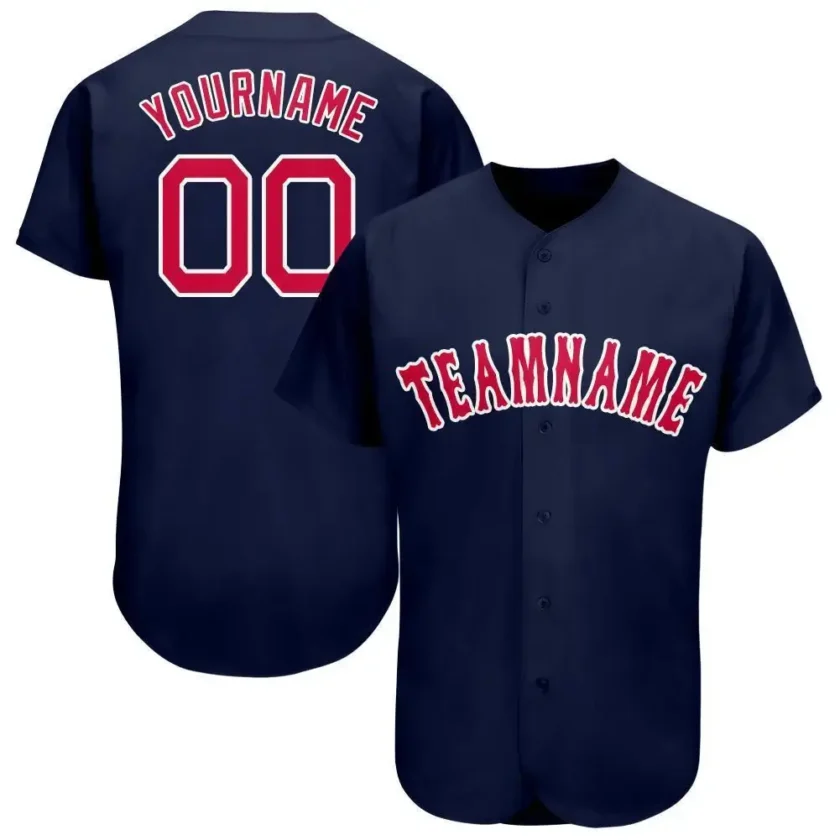 Custom Navy Baseball Jersey with Red White 7