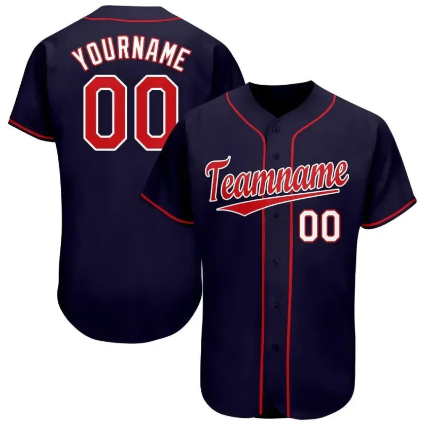 Custom Navy Baseball Jersey with Red White