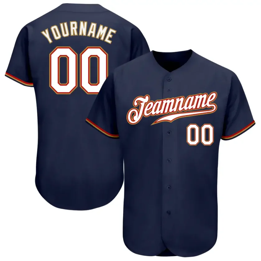Custom Navy Baseball Jersey with White Old Gold 3