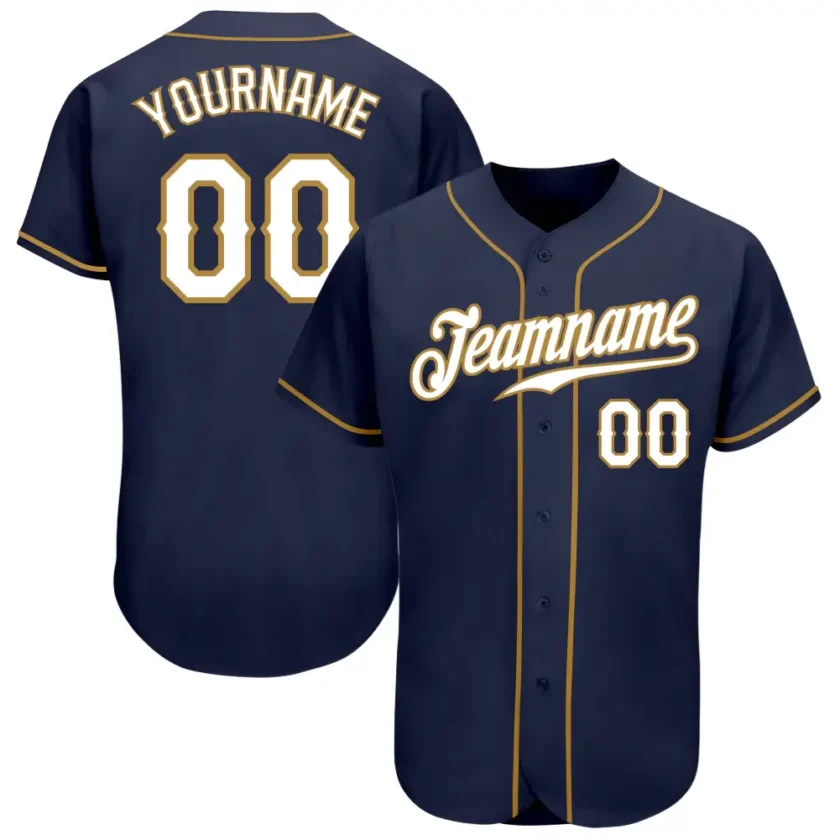 Custom Navy Baseball Jersey with White Old Gold