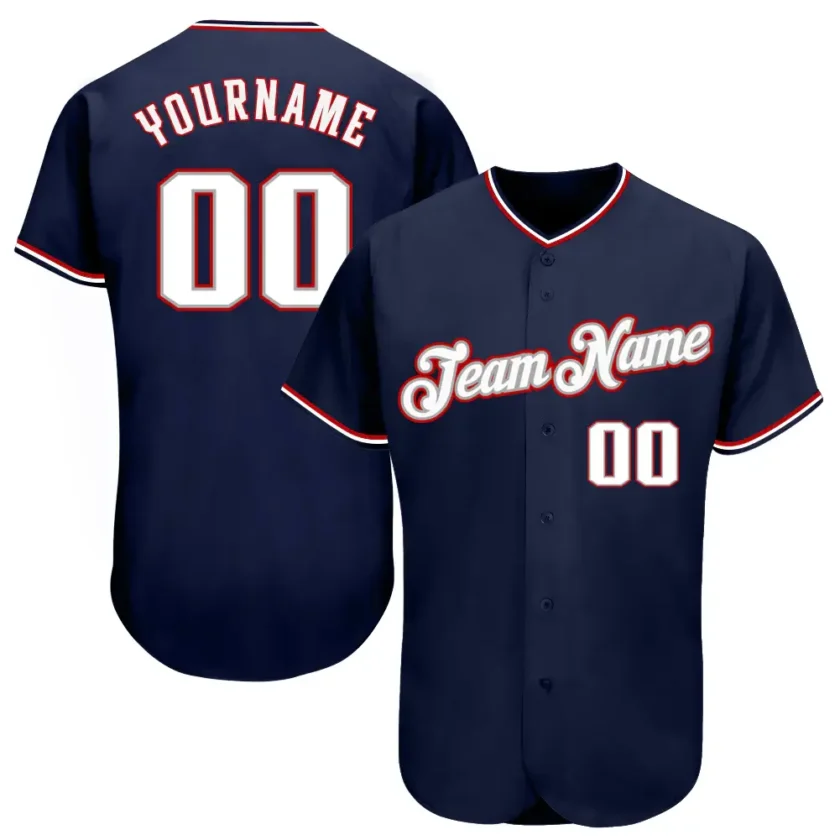 Custom Navy Baseball Jersey with White Red 5