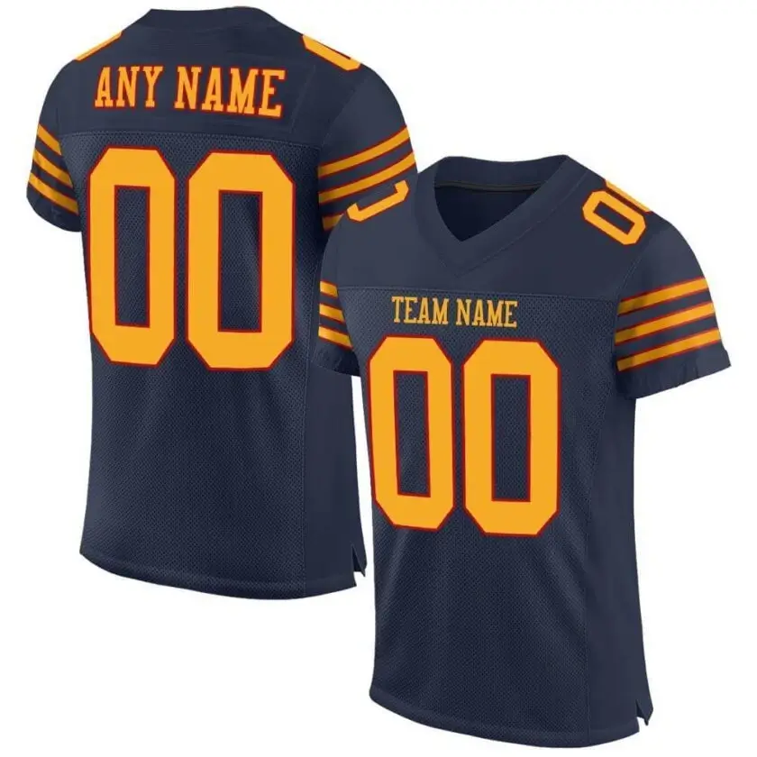 Custom Navy Mesh Football Jersey with Gold