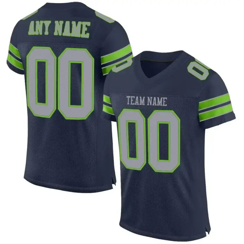 Custom Navy Mesh Football Jersey with Light Gray-Neon Green
