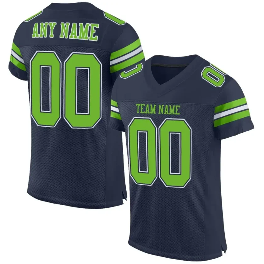 Custom Navy Mesh Football Jersey with Neon Green White 3 Stripes