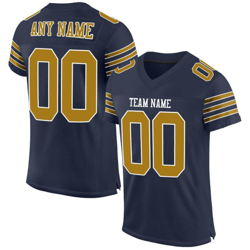Custom Navy Mesh Football Jersey with Old Gold
