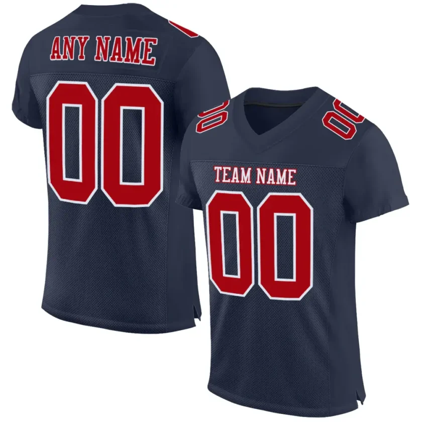 Custom Navy Mesh Football Jersey with Red White