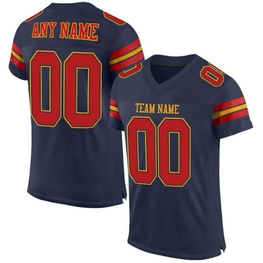 Custom Navy Mesh Football Jersey with Scarlet Gold 1