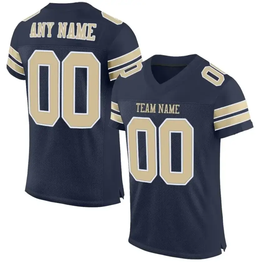 Custom Navy Mesh Football Jersey with Vegas Gold