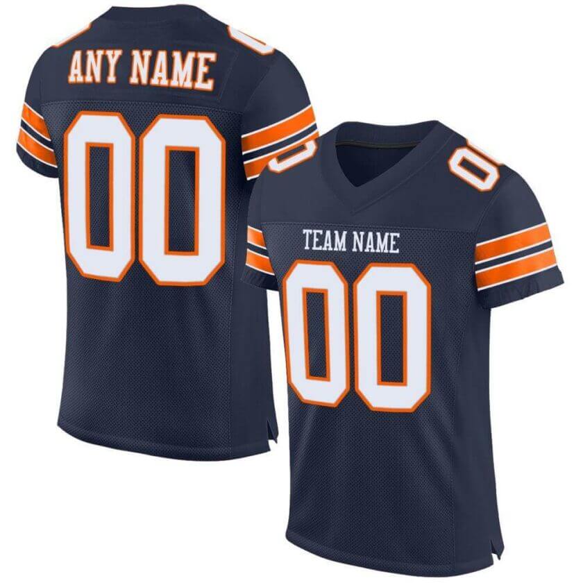 Custom Navy Mesh Football Jersey with White-Orange Double Stripe