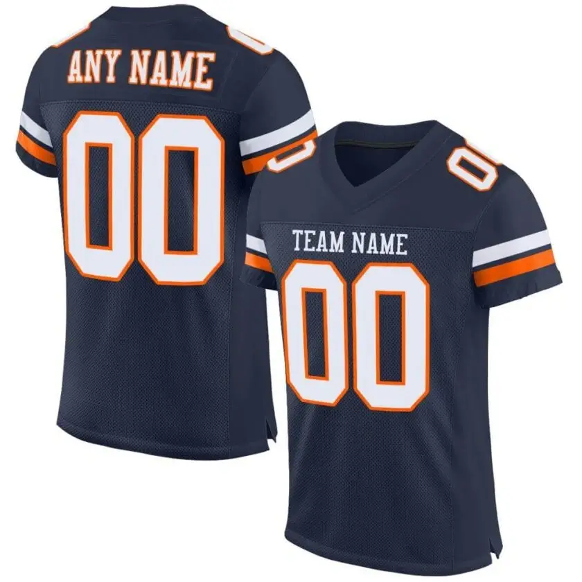 Custom Navy Mesh Football Jersey with White-Orange