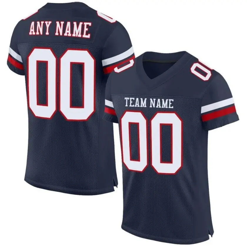 Custom Navy Mesh Football Jersey with White-Red