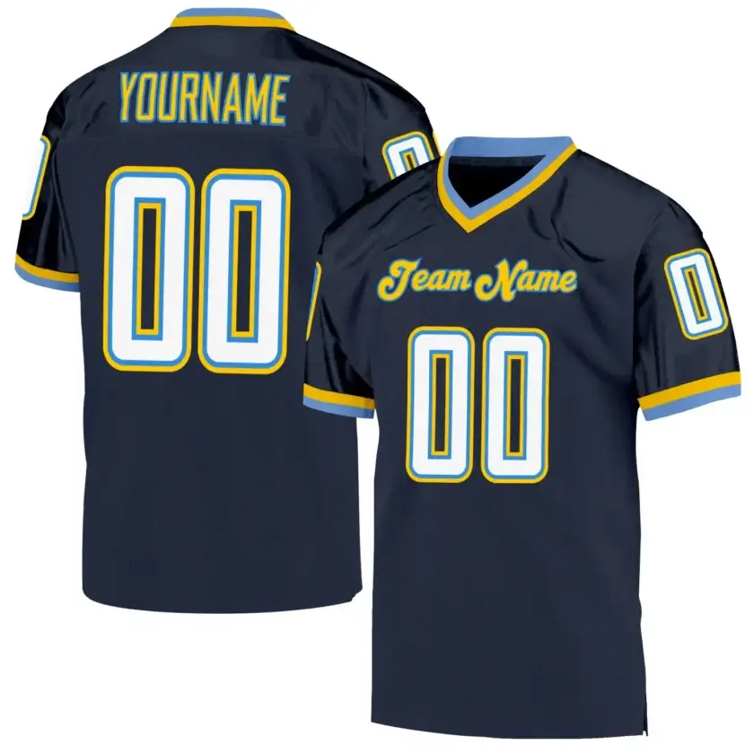 Custom Navy Mesh Throwback Football Jersey with White-Powder Blue