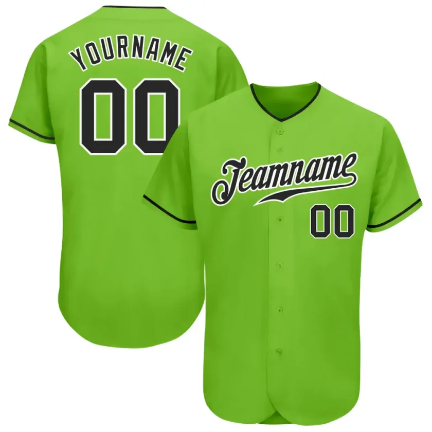Custom Neon Green Baseball Jersey with Black White 3