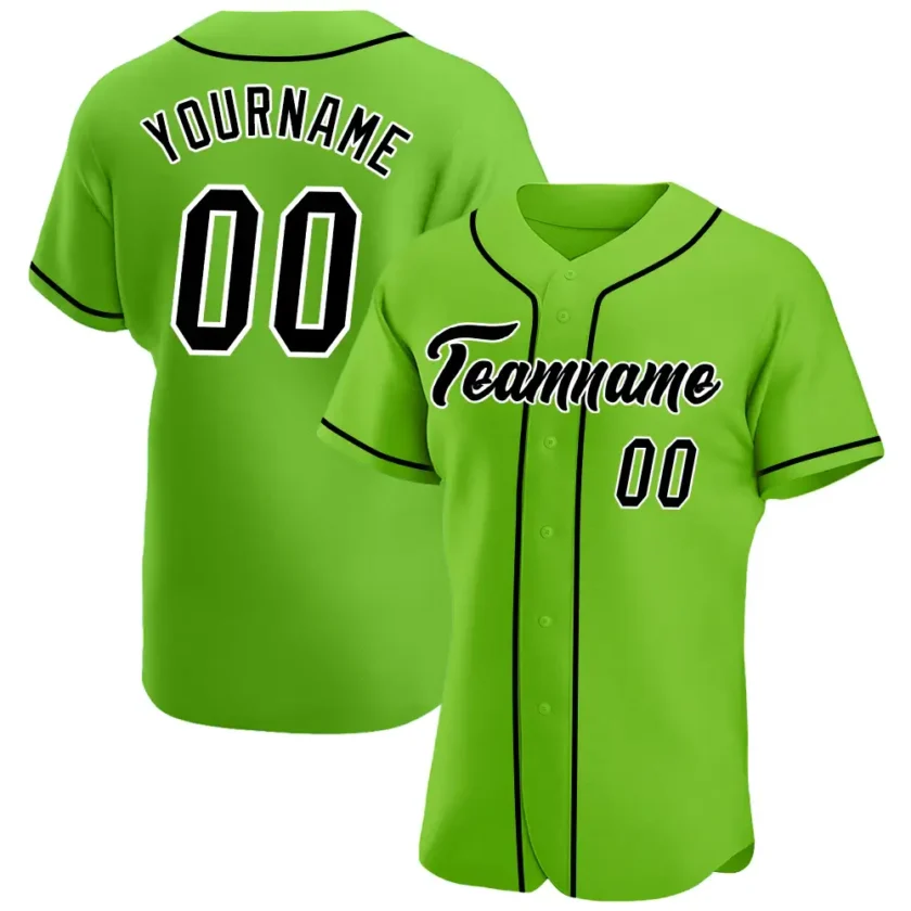 Custom Neon Green Baseball Jersey with Black White