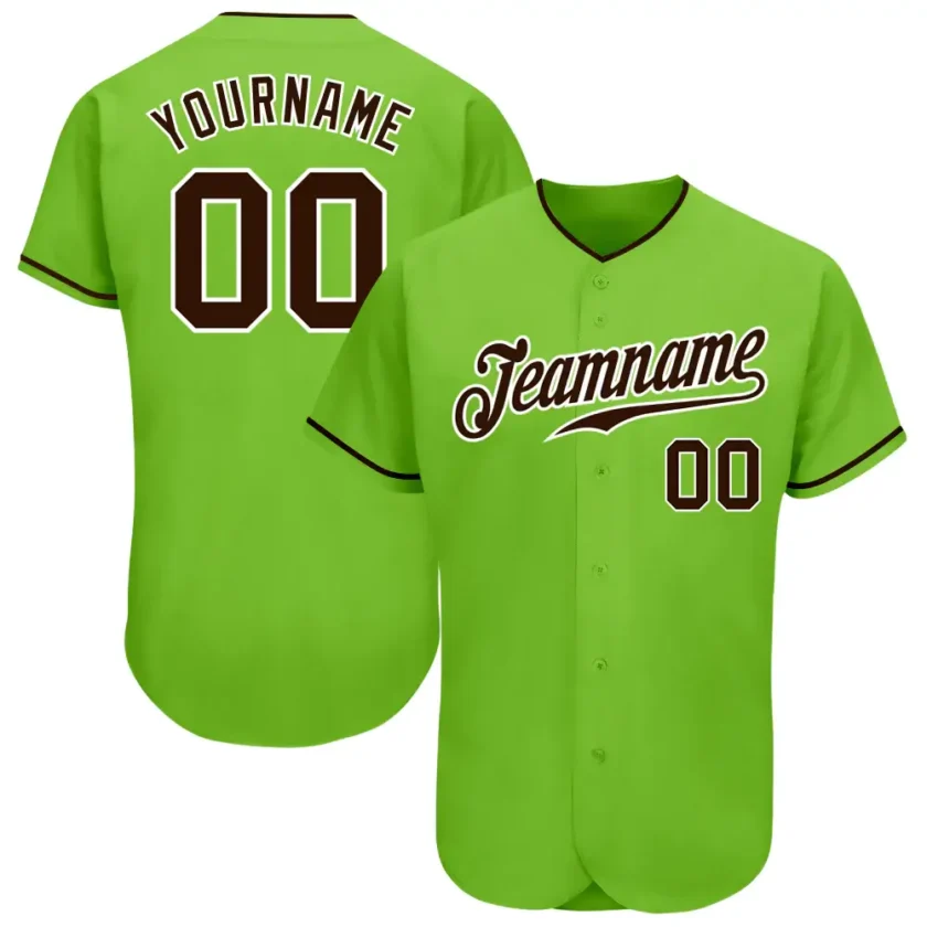 Custom Neon Green Baseball Jersey with Brown White