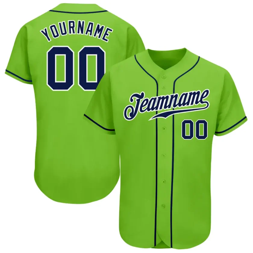 Custom Neon Green Baseball Jersey with Navy White