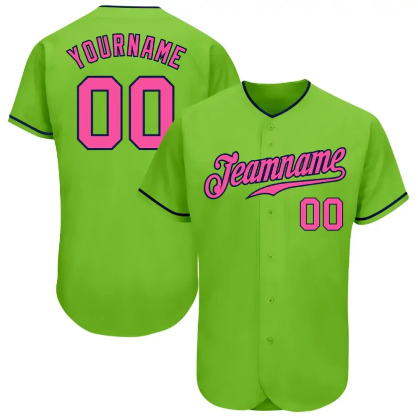 Custom Neon Green Baseball Jersey with Pink Navy
