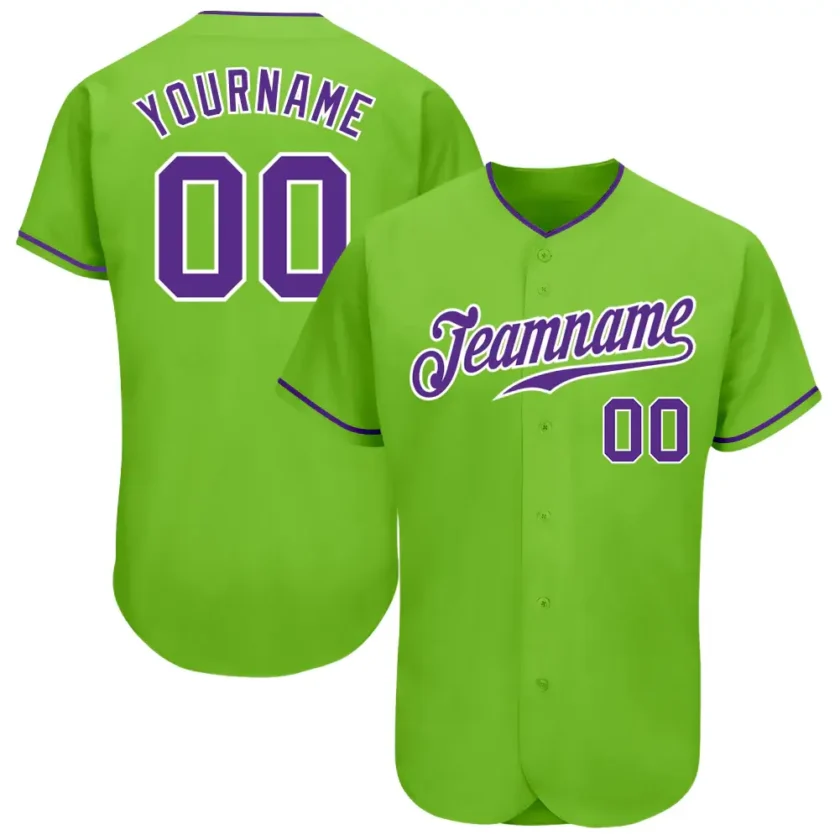 Custom Neon Green Baseball Jersey with Purple White