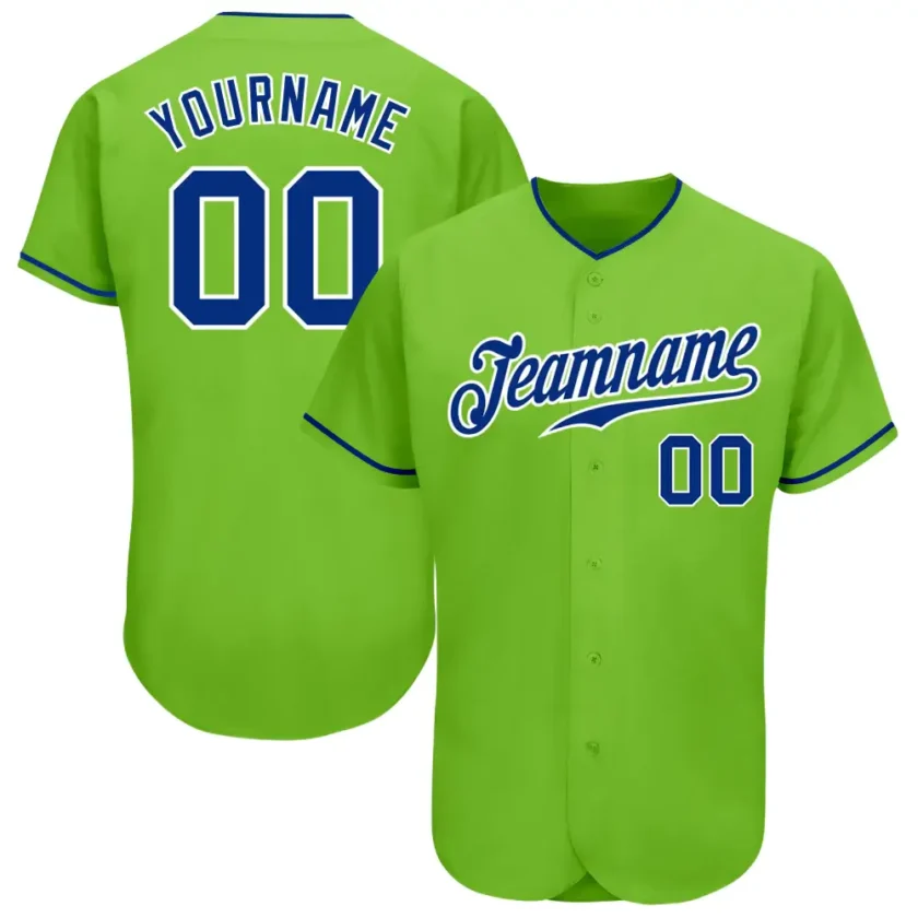 Custom Neon Green Baseball Jersey with Royal White