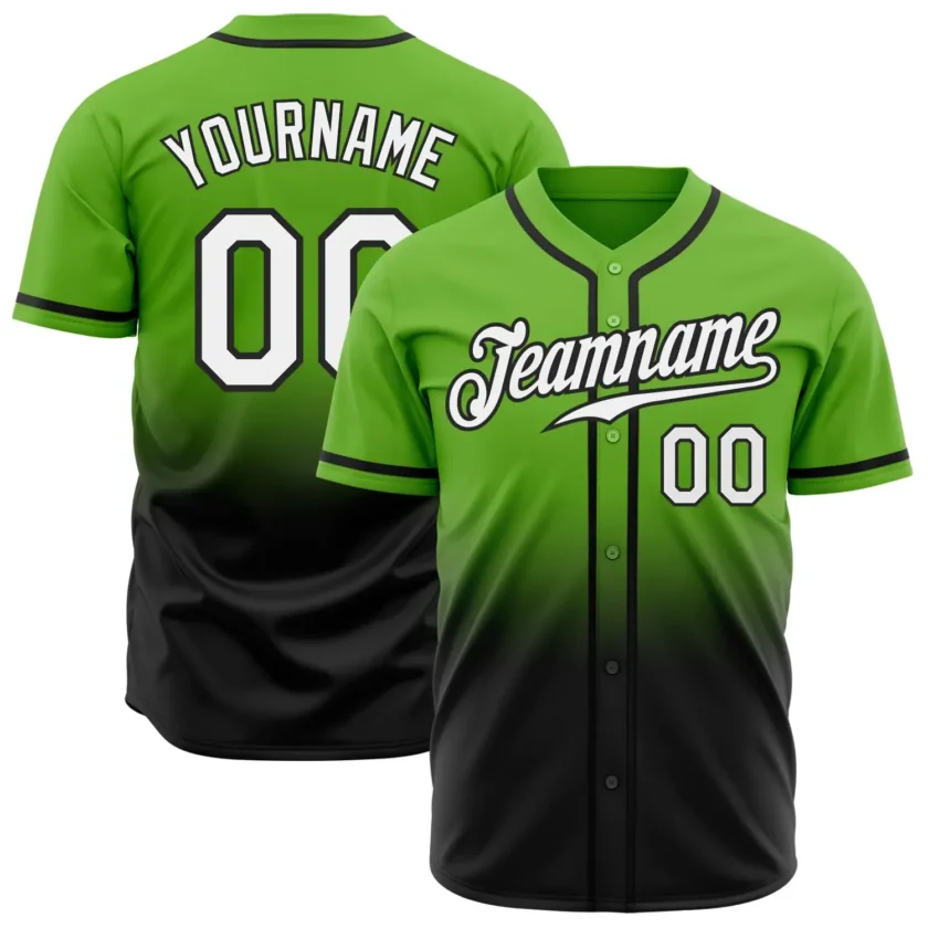 Custom Neon Green Fade Fashion Baseball Jersey with White Black