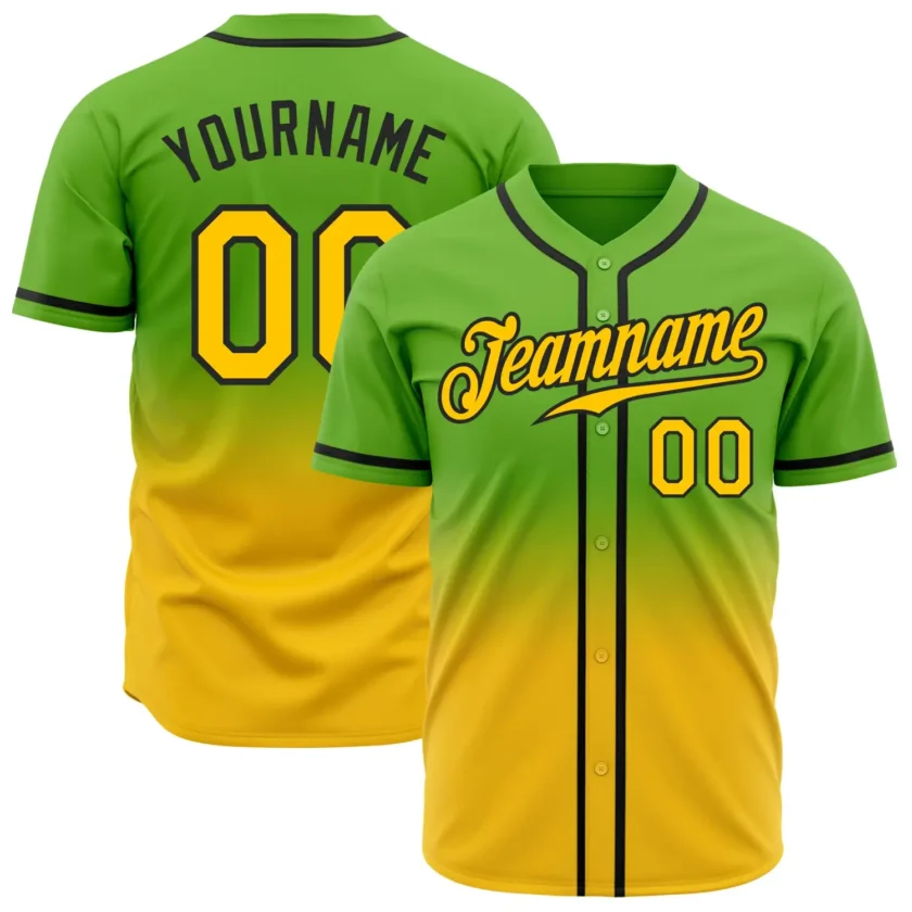 Custom Neon Green Fade Fashion Baseball Jersey with Yellow Black